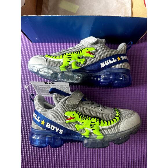 Bull Boys T-Rex Boy Sneakers Dinosaurs Size 9.5 US Grey Blue Light-Up Velcro NEW - Picture 2 of 16